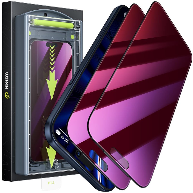 WSKEN for iPhone 17 Pro Privacy Screen Protector - Purple Gradient Anti Blue Light Eye Protection [Auto-Dust Removal] Shatterproof Tempered Glass Screen Protector 17 Pro, 2 Pack - Image 1