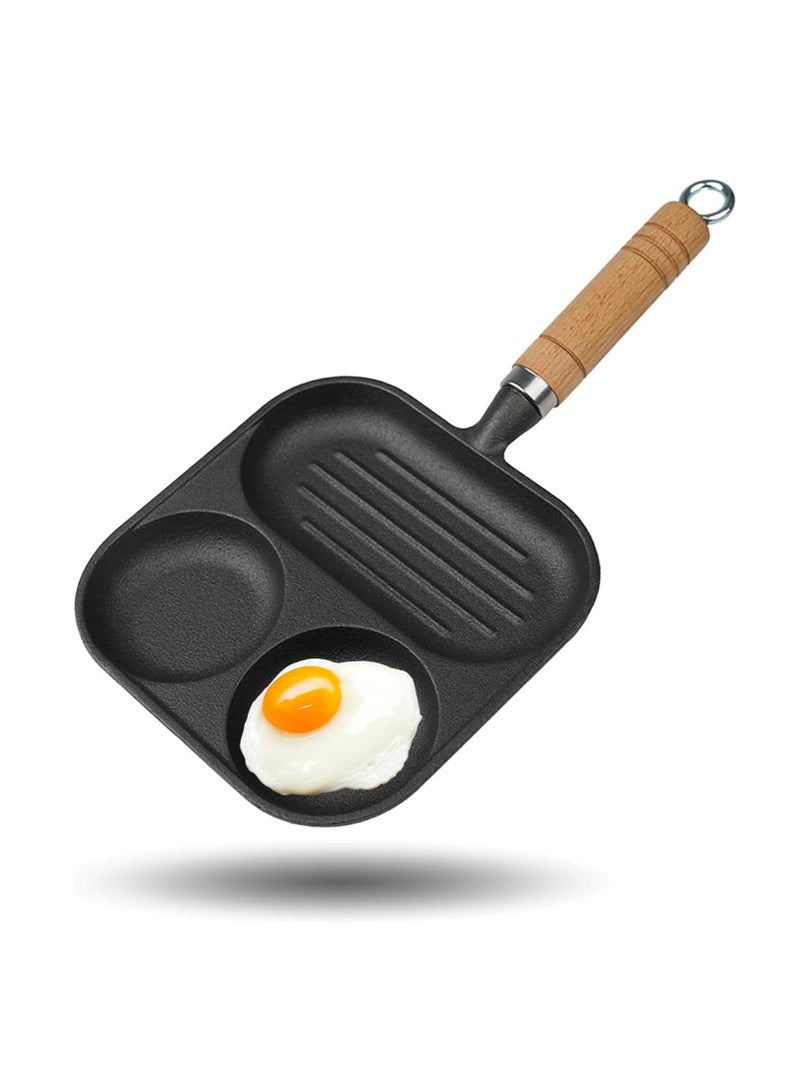 Arabest Nonstick Frying Pan,3-in-1 Cast Iron Egg Pan Divided Grill Pan,3-Section Versatile Breakfast Skillet,Cooking Pan for Egg,Steak and Burgers (Black)  - Image 1