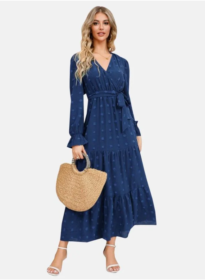 YUNIQEE Navy Blue V-Neck Maxi Midi Dress