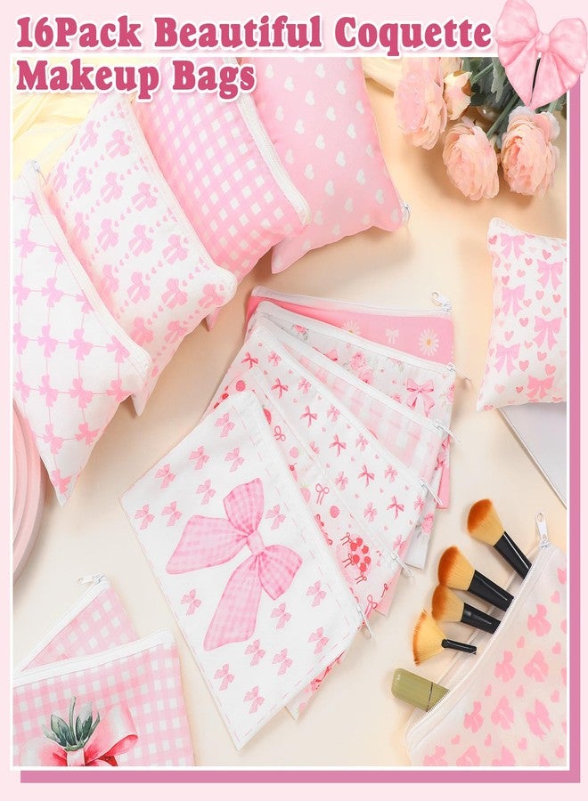 Kacctyen 16 Pack Coquette Makeup Bag Pink Bow Cherry Cosmetic Bag for Women Girly Wedding Aesthetic Pouch Lovely Heart Strawberry Preppy Pouch Zipper Gift for Coquette Birthday Party Favor Supplies - Image 3
