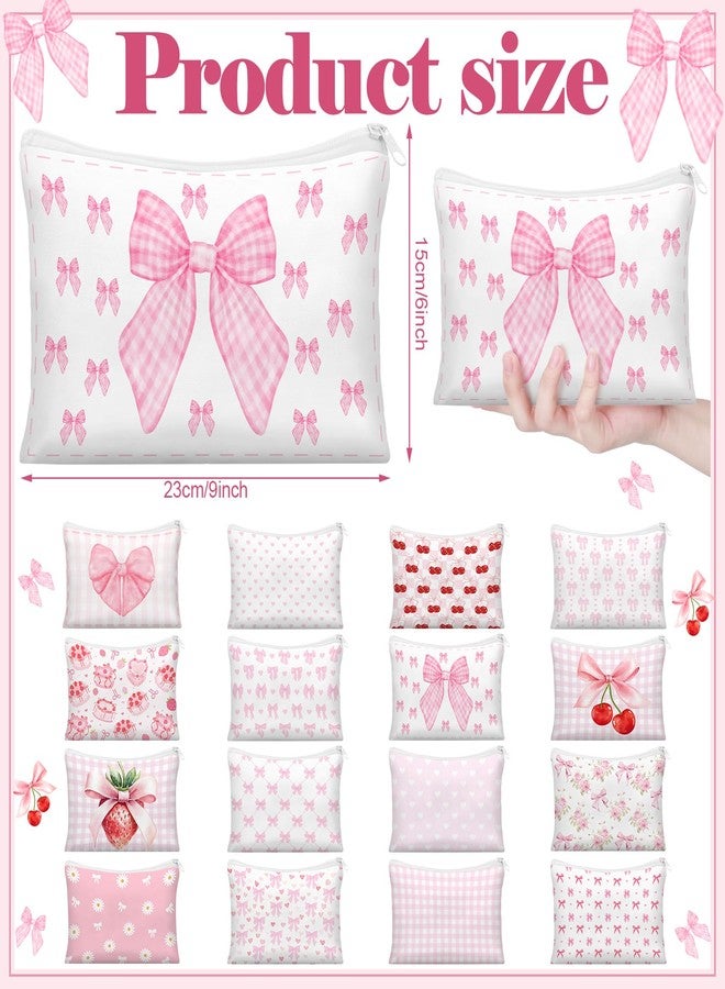 Kacctyen 16 Pack Coquette Makeup Bag Pink Bow Cherry Cosmetic Bag for Women Girly Wedding Aesthetic Pouch Lovely Heart Strawberry Preppy Pouch Zipper Gift for Coquette Birthday Party Favor Supplies - Image 2