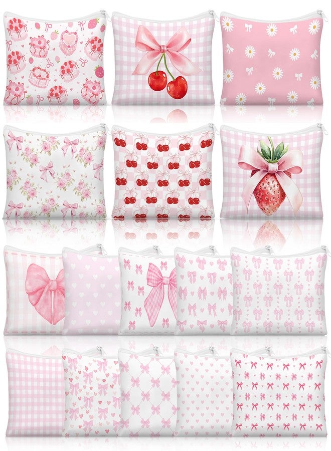 Kacctyen 16 Pack Coquette Makeup Bag Pink Bow Cherry Cosmetic Bag for Women Girly Wedding Aesthetic Pouch Lovely Heart Strawberry Preppy Pouch Zipper Gift for Coquette Birthday Party Favor Supplies - Image 1