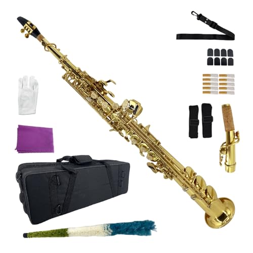 YoungMonic Bb Soprano Saxophone Straight Gold Sax Instruments for Beginners Students with Mouthpiece Carrying Case Straps 10Reeds (gold) - Image 1