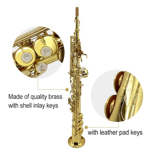 YoungMonic Bb Soprano Saxophone Straight Gold Sax Instruments for Beginners Students with Mouthpiece Carrying Case Straps 10Reeds (gold) - Image 2