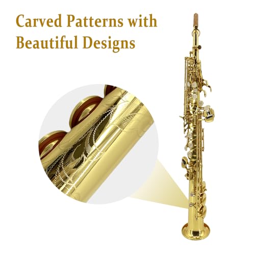 YoungMonic Bb Soprano Saxophone Straight Gold Sax Instruments for Beginners Students with Mouthpiece Carrying Case Straps 10Reeds (gold) - Image 3