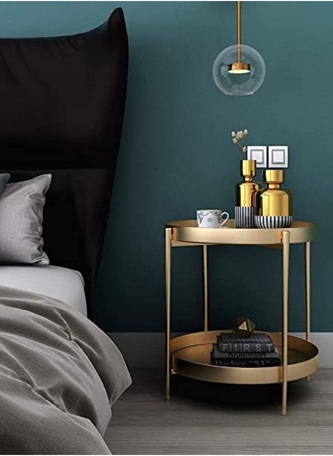 Roman Gifts - 2 Tier Round End Table Metal Sofa Side Table Foldable Small Coffee Table - Image 1