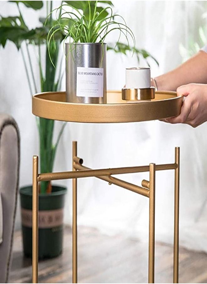 Roman Gifts - 2 Tier Round End Table Metal Sofa Side Table Foldable Small Coffee Table - Image 1