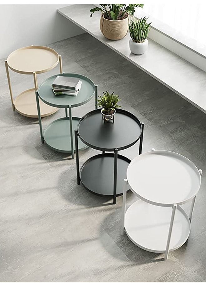 Roman Gifts - 2 Tier Round End Table Metal Sofa Side Table Foldable Small Coffee Table - Image 1