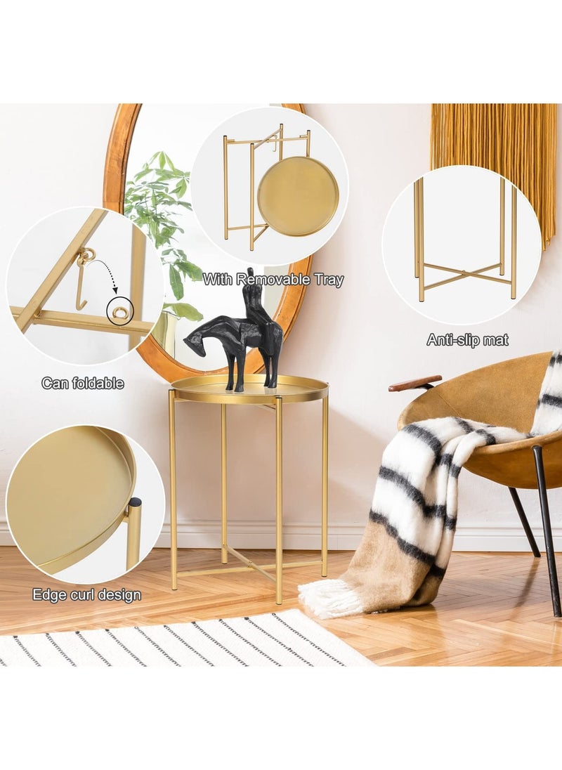 Roman Gifts - 2 Tier Round End Table Metal Sofa Side Table Foldable Small Coffee Table - Image 1