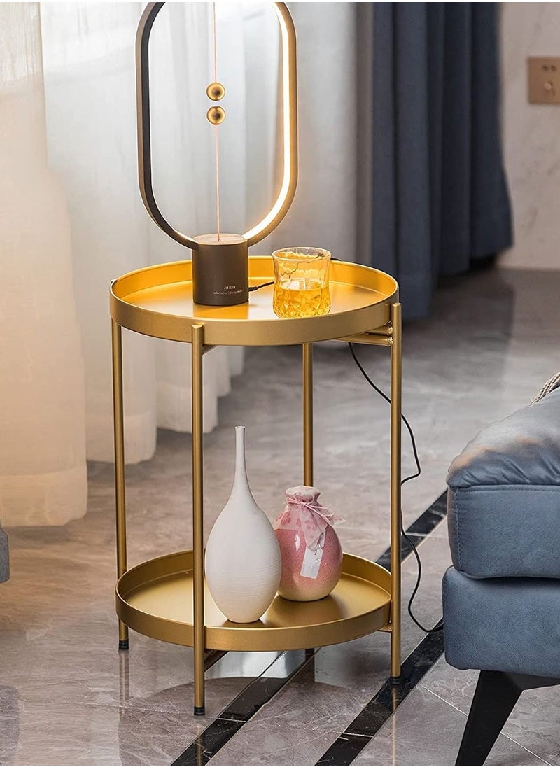 Roman Gifts - 2 Tier Round End Table Metal Sofa Side Table Foldable Small Coffee Table - Image 1