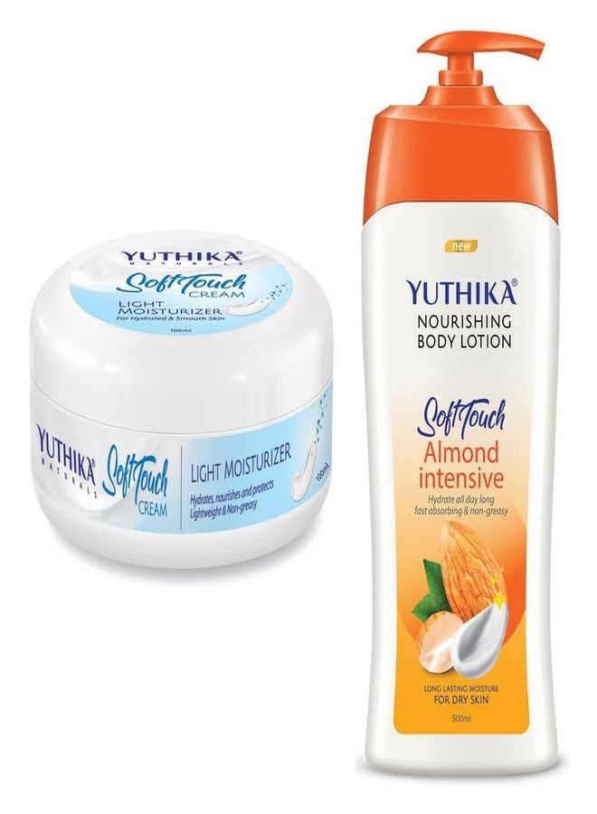 Yuthika Almond Body Lotion 500ml with Moisturizer Cream 100ml, Nourishing Body Lotion and Winter Cream for Face, Hand, Body, Dry Skin, Instant Hydration, Non Greasy Formula - Image 1
