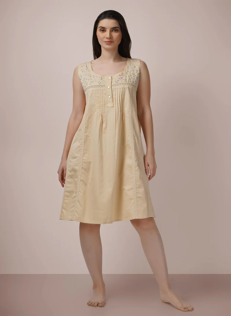 افتر دارك Waterlily, Embroidered Cotton Short Nightdress