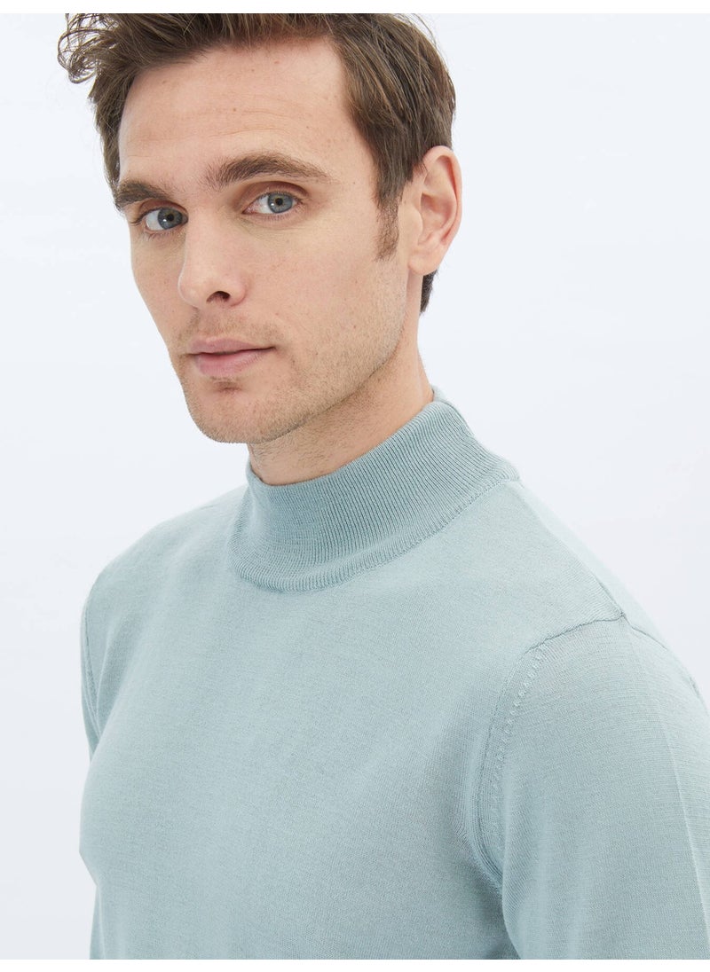 Mint Half Turtleneck Plain Knit Wool Blend Sweater