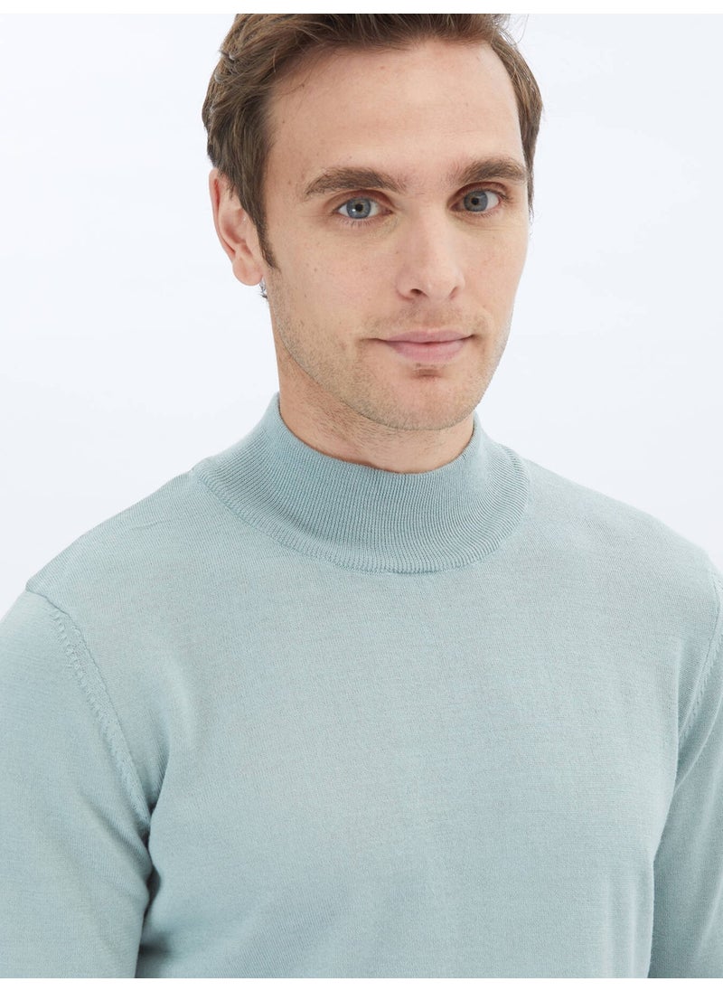 Mint Half Turtleneck Plain Knit Wool Blend Sweater