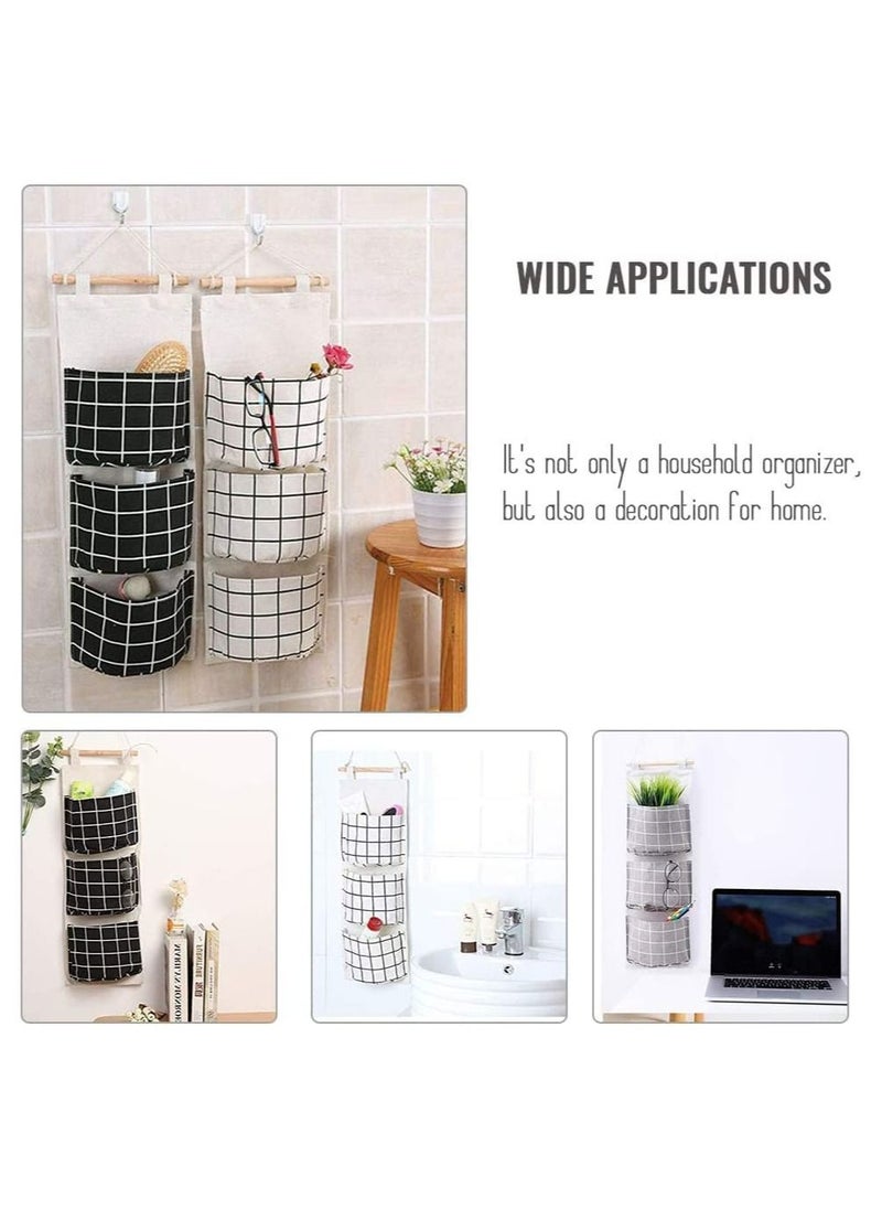 Royal Polar RoyalPolar 3Pcs Wall Hanging Storage Bag Premium Waterproof Linen Fabric Over The Door Closet Organizer, Hanging Storage Pouches with 3 Pockets for Bedroom Bathroom Living Room Home Decor Lattice  - Image 3