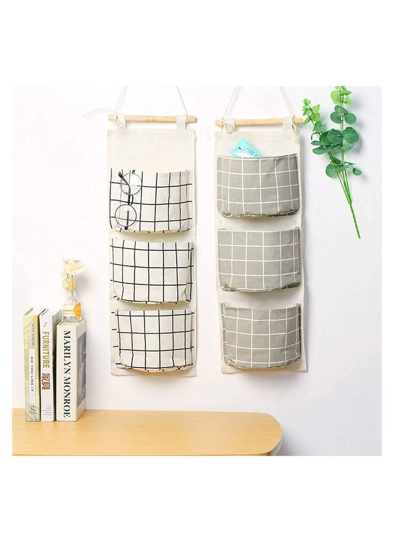 Royal Polar RoyalPolar 3Pcs Wall Hanging Storage Bag Premium Waterproof Linen Fabric Over The Door Closet Organizer, Hanging Storage Pouches with 3 Pockets for Bedroom Bathroom Living Room Home Decor Lattice  - Image 2