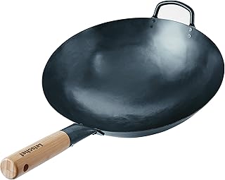 Letschef Preseasoned Carbon Steel Wok, Hand Hammered Chinese Traditional Wok and Stir Fry Pan Nonstick Round Bottom - Image 1