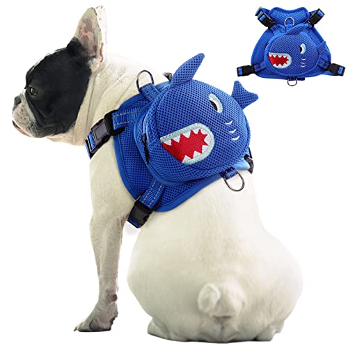 IDOMIK Dog Backpack Harness NoPull Dog Backpack with DRing for Small Medium Dogs Cute Self Carrier Backpack for Dogs to Wear Adjustable Dog Harness Backpack for Traveling Camping HikingSharkXS - Image 1