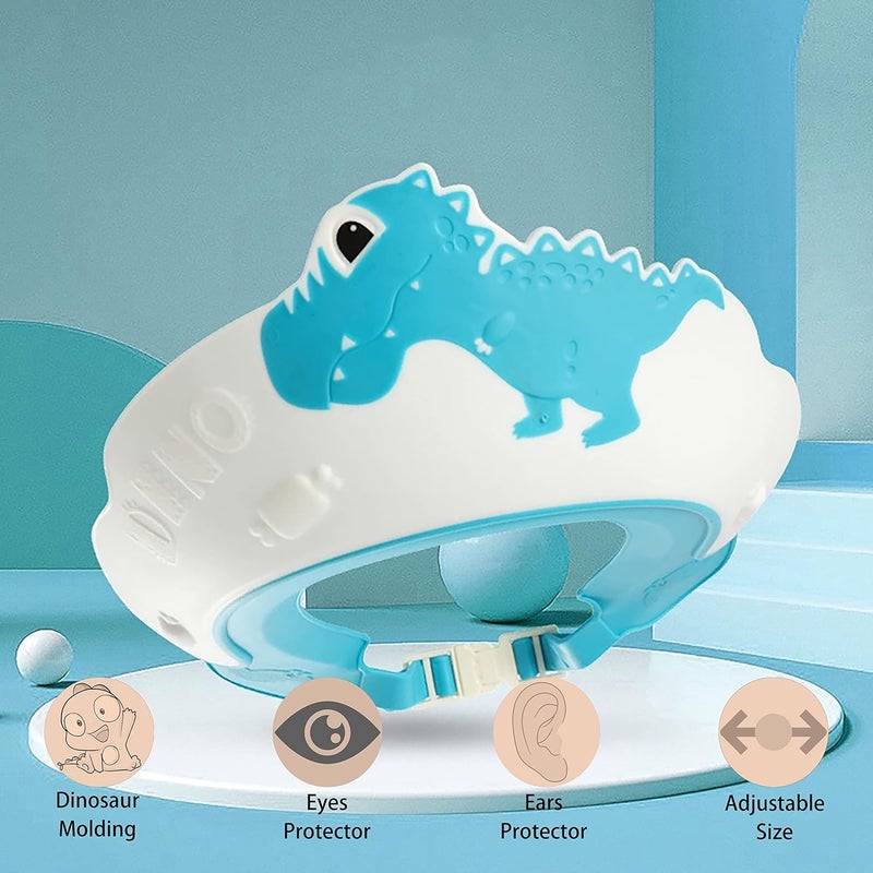 Thcbme Baby Shower Cap Shield Shower Cap for Kids Visor Hat for Eye and Ear Protection for 09 Years Old ChildrenCute DinosaurCrocodileHippo shape Makes the Baby Bath More Fun Dinosaur Blue - Image 2