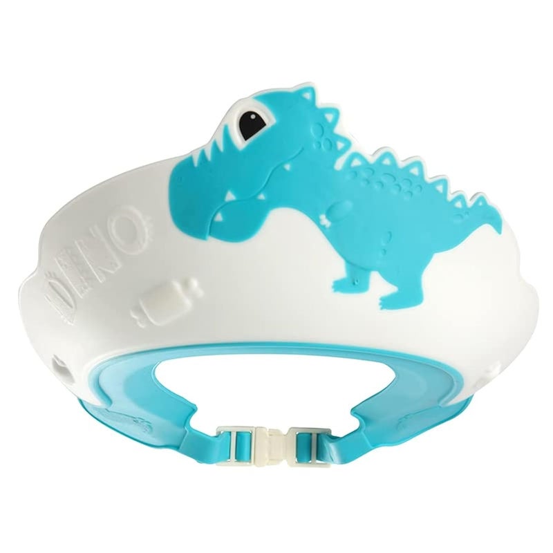 Thcbme Baby Shower Cap Shield Shower Cap for Kids Visor Hat for Eye and Ear Protection for 09 Years Old ChildrenCute DinosaurCrocodileHippo shape Makes the Baby Bath More Fun Dinosaur Blue - Image 1