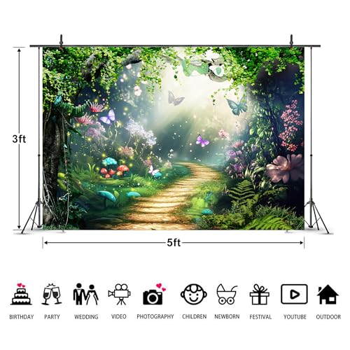 Imirell Happy Easter Rabbit Backdrop 7Wx5H Feet Fairy Woodland Tale Polyester Fabric Green Spring Butterfly Flower Princess Magic Nature Photography Backgrounds Photo Shoot Decor Props Decoration - Image 3
