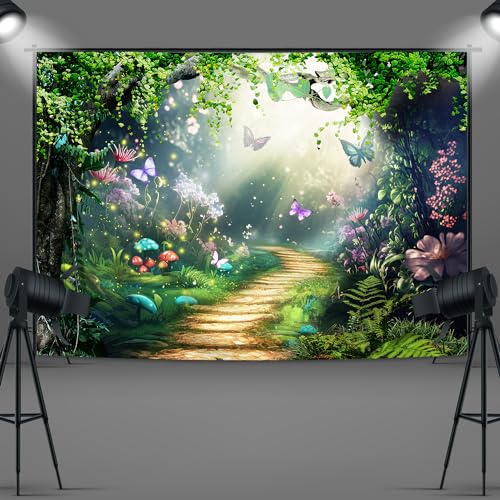 Imirell Happy Easter Rabbit Backdrop 7Wx5H Feet Fairy Woodland Tale Polyester Fabric Green Spring Butterfly Flower Princess Magic Nature Photography Backgrounds Photo Shoot Decor Props Decoration - Image 4