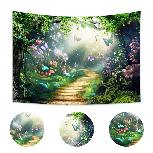 Imirell Happy Easter Rabbit Backdrop 7Wx5H Feet Fairy Woodland Tale Polyester Fabric Green Spring Butterfly Flower Princess Magic Nature Photography Backgrounds Photo Shoot Decor Props Decoration - Image 2