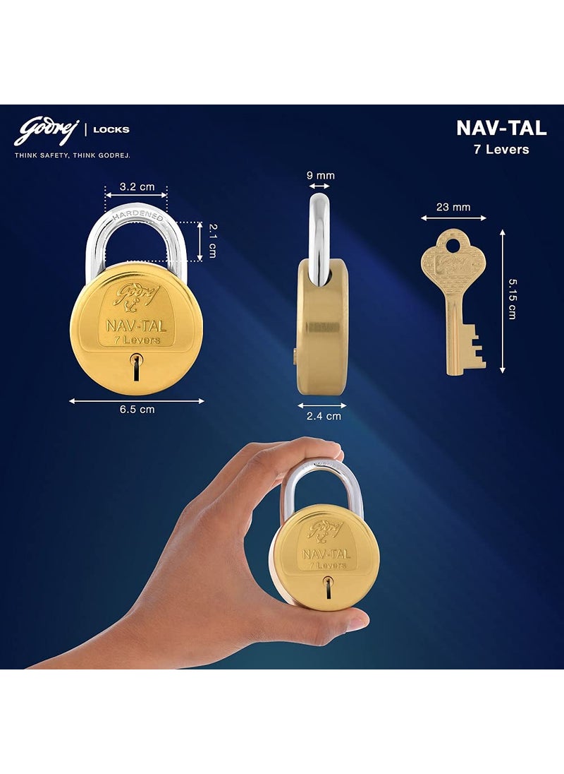 Godrej Locking Solutions and Systems Godrej Locks I Navtal 7 Lever 65mm I 3 Keys I for Indoor and Outdoor I for Doors Shutters Storage Box Trunks Lockers I Corrosion Resistant Shackle I Brass Finish  - Image 2
