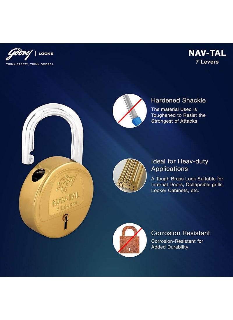 Godrej Locking Solutions and Systems Godrej Locks I Navtal 7 Lever 65mm I 3 Keys I for Indoor and Outdoor I for Doors Shutters Storage Box Trunks Lockers I Corrosion Resistant Shackle I Brass Finish  - Image 3
