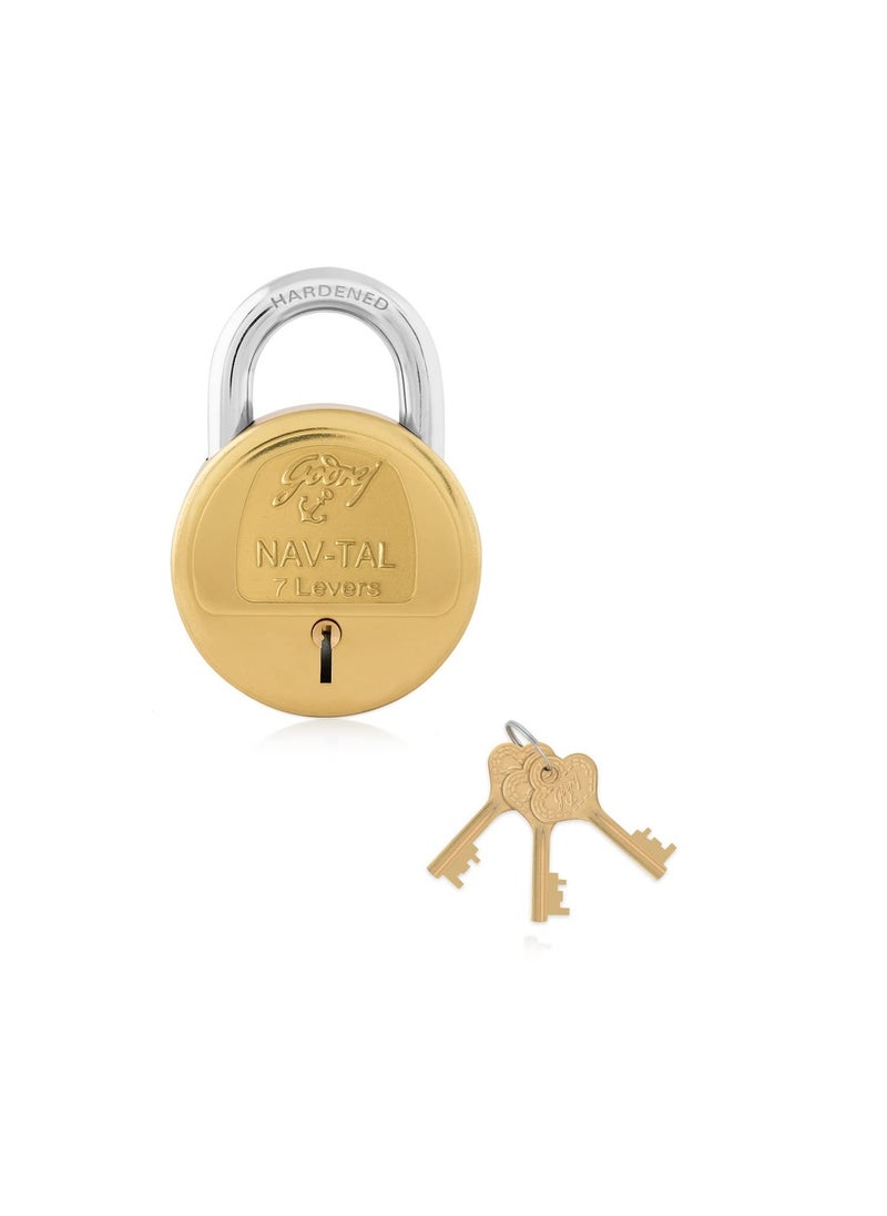 Godrej Locking Solutions and Systems Godrej Locks I Navtal 7 Lever 65mm I 3 Keys I for Indoor and Outdoor I for Doors Shutters Storage Box Trunks Lockers I Corrosion Resistant Shackle I Brass Finish  - Image 1
