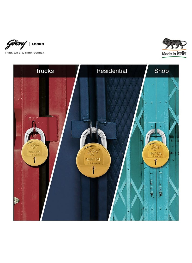 Godrej Locking Solutions and Systems Godrej Locks I Navtal 7 Lever 65mm I 3 Keys I for Indoor and Outdoor I for Doors Shutters Storage Box Trunks Lockers I Corrosion Resistant Shackle I Brass Finish  - Image 4