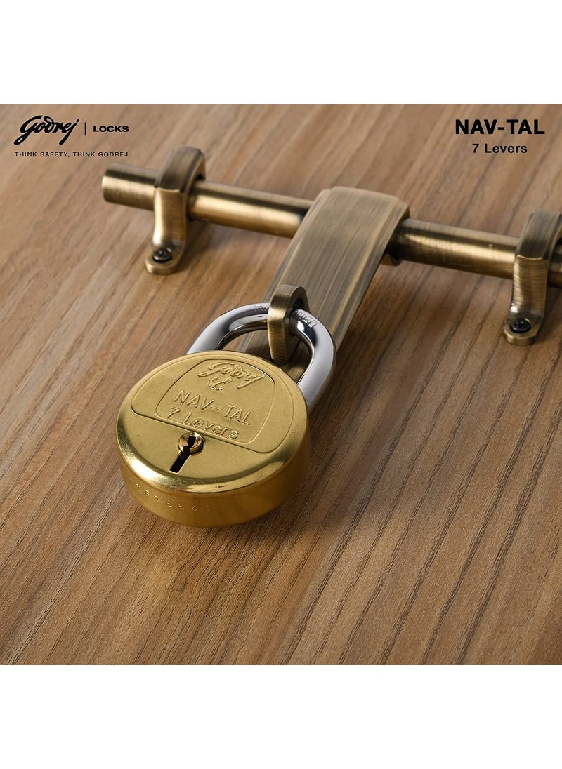 Godrej Locking Solutions and Systems Godrej Locks I Navtal 7 Lever 65mm I 3 Keys I for Indoor and Outdoor I for Doors Shutters Storage Box Trunks Lockers I Corrosion Resistant Shackle I Brass Finish  - Image 5