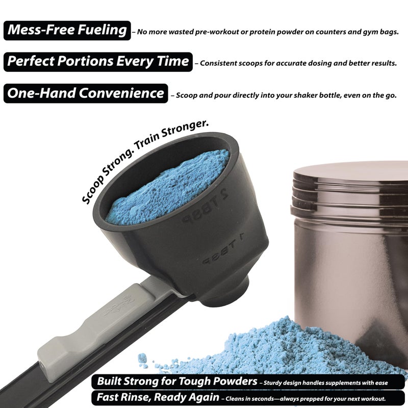 Slide Scoop the original measuring scoop + funnel No spill preparation of protein powder, workout & sports drinks, baby formula & kcup refill Mess & Spill free - (Set of 1 & 2 Tablespoon) - Image 3