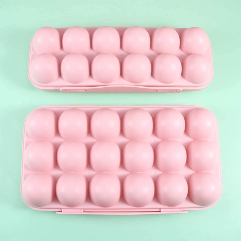 HENIJ 1 PCS Of 18 Grid Egg Storage Box Plastic Egg Holder Egg Boxes with lid Suitable for Refrigerator Outdoor PINK - Image 3