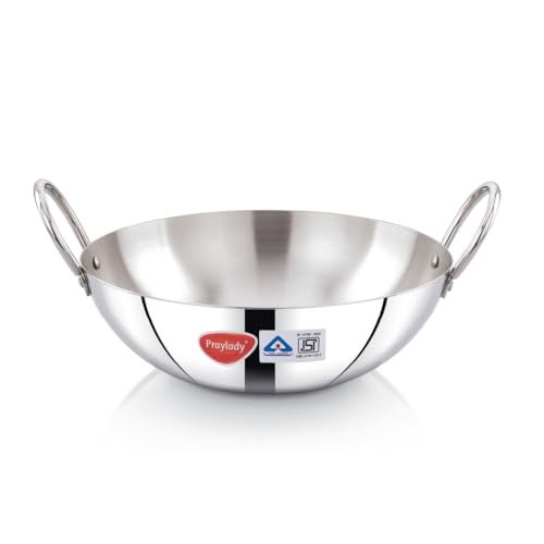 Praylady Stainless Steel Induction Base Kadai, 2 Litre, Silver, 22cm | Heavy 1.5mm (16 Gauge) Thick Body | BIS & ISI Certified | Compatible with Gas & Induction Cooktops - Image 1