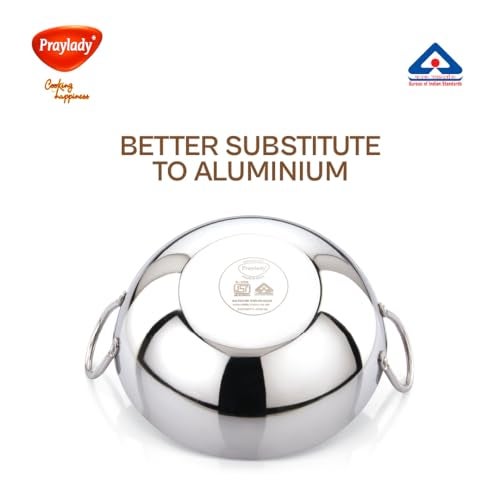 Praylady Stainless Steel Induction Base Kadai, 2 Litre, Silver, 22cm | Heavy 1.5mm (16 Gauge) Thick Body | BIS & ISI Certified | Compatible with Gas & Induction Cooktops - Image 4