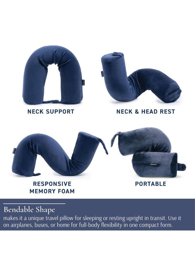 Brookstone Travel Neck Pillow - Free-Form Contour Memory Foam Twist Head and Neck Pillow: Lumbar Support, Adjustable, Roll Pillow, Size One Size, Blue - Image 5