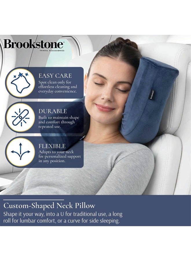 Brookstone Travel Neck Pillow - Free-Form Contour Memory Foam Twist Head and Neck Pillow: Lumbar Support, Adjustable, Roll Pillow, Size One Size, Blue - Image 3