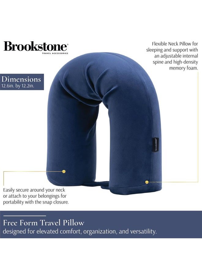 Brookstone Travel Neck Pillow - Free-Form Contour Memory Foam Twist Head and Neck Pillow: Lumbar Support, Adjustable, Roll Pillow, Size One Size, Blue - Image 2