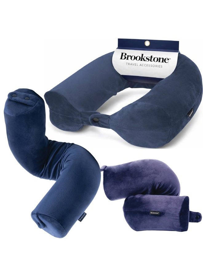 Brookstone Travel Neck Pillow - Free-Form Contour Memory Foam Twist Head and Neck Pillow: Lumbar Support, Adjustable, Roll Pillow, Size One Size, Blue - Image 1
