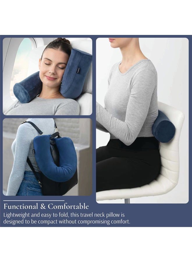 Brookstone Travel Neck Pillow - Free-Form Contour Memory Foam Twist Head and Neck Pillow: Lumbar Support, Adjustable, Roll Pillow, Size One Size, Blue - Image 4