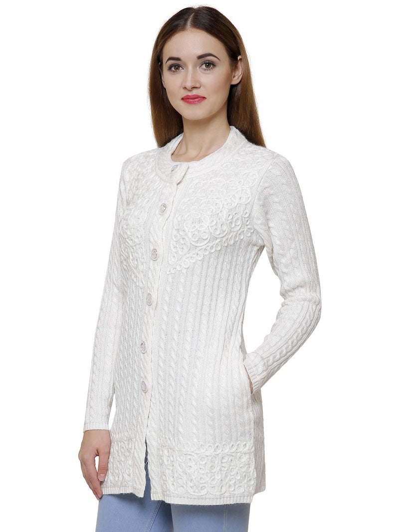 Matelco Women's Wool Round Neck Cardigan (AD004SA01_White_X-Large) - Image 2