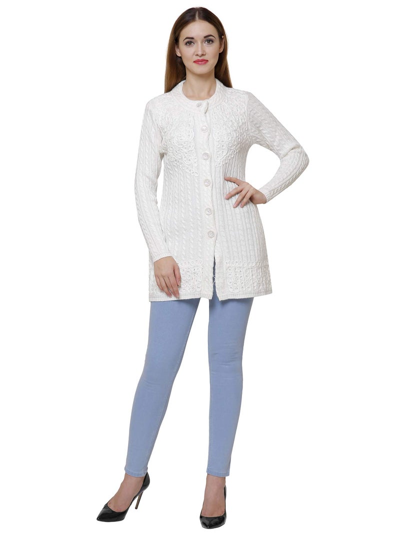 Matelco Women's Wool Round Neck Cardigan (AD004SA01_White_X-Large) - Image 5