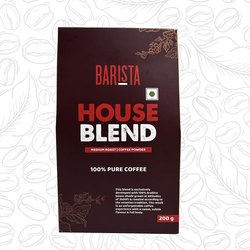 Barista Coffee, House Blend, Ground Coffee, Medium Roast I Coffee Powder, Rich & Smooth, 200g - Pack of 1 - Image 1