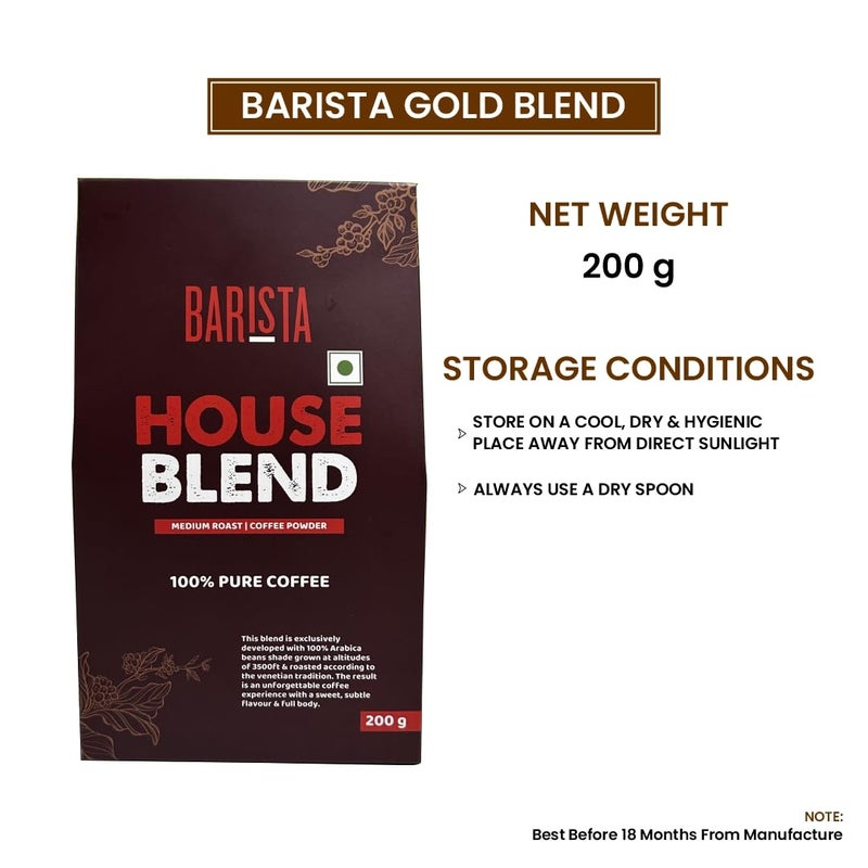Barista Coffee, House Blend, Ground Coffee, Medium Roast I Coffee Powder, Rich & Smooth, 200g - Pack of 1 - Image 3