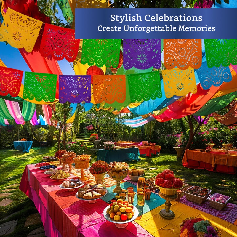 FIESTA WRAPS Mexican Party Banners (5 Pack With 10 Plastic Flags Per Banner) - Papel Picado Mexicano Para Fiesta - Plastic Papel Picado - Fiesta Themed Party Decorations - Mexican Decor - Image 5