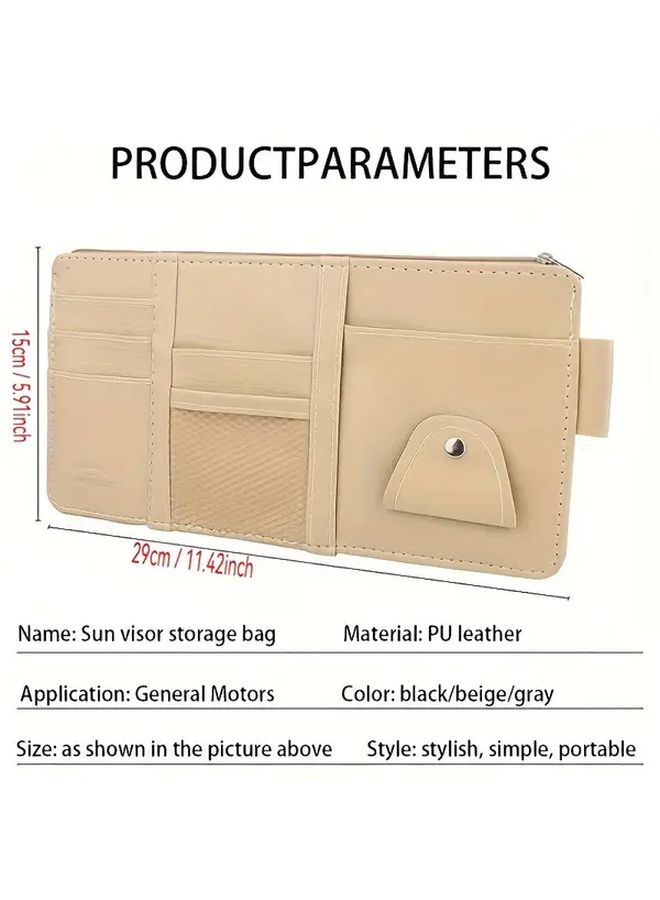 Black Faux Leather Car Sun Visor Organizer With Compartments For Smartphones Wallets Cards - Image 3