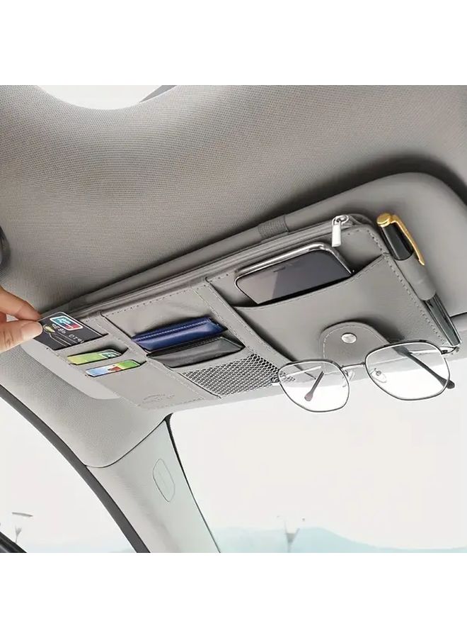 Black Faux Leather Car Sun Visor Organizer With Compartments For Smartphones Wallets Cards - Image 1