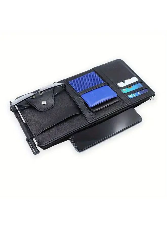 Black Faux Leather Car Sun Visor Organizer With Compartments For Smartphones Wallets Cards - Image 4