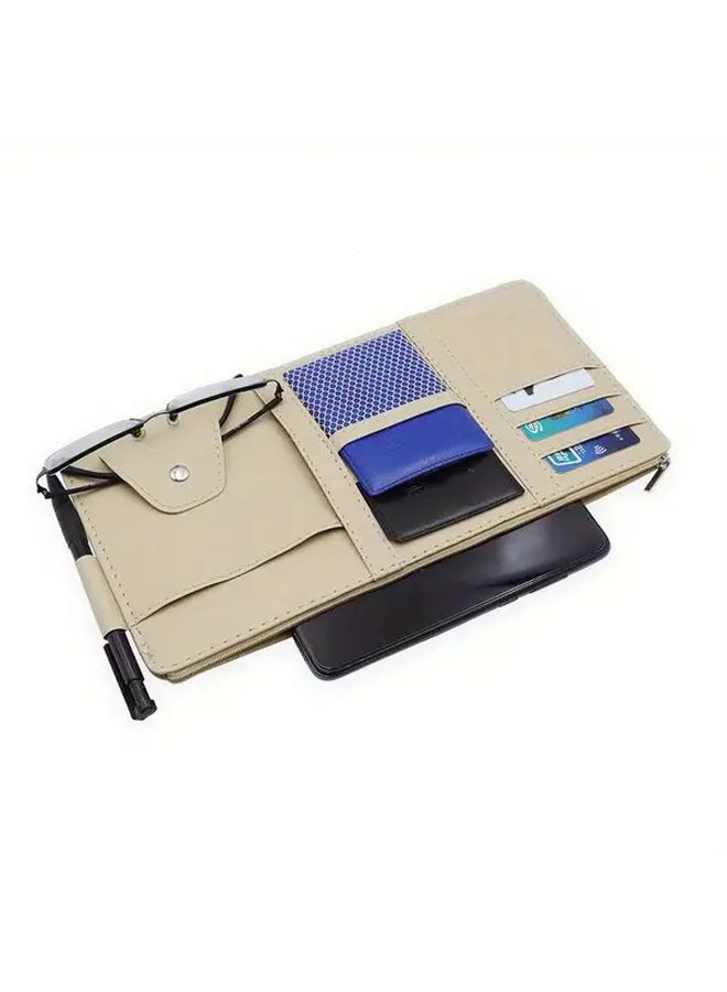 Black Faux Leather Car Sun Visor Organizer With Compartments For Smartphones Wallets Cards - Image 5